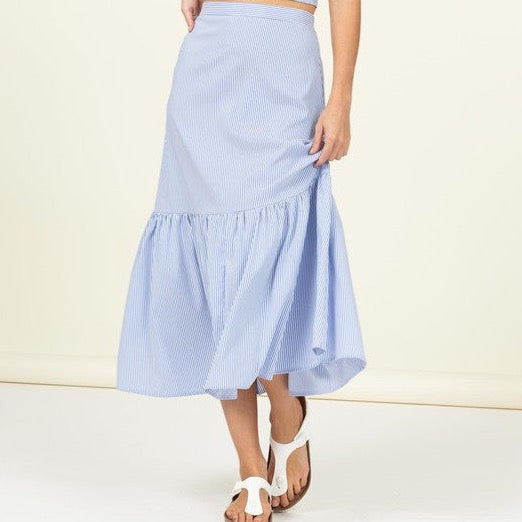 High Waist Ruffle Hem Midi Skirt