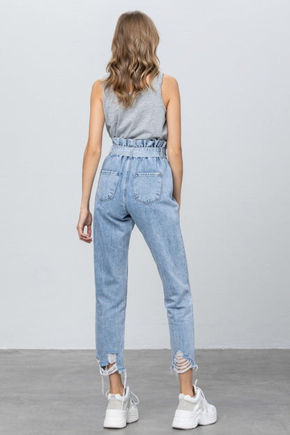 Super High Waisted Paper Bag Slouch Jeans