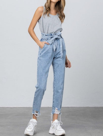 Super High Waisted Paper Bag Slouch Jeans