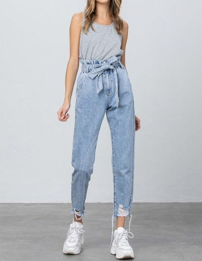 Super High Waisted Paper Bag Slouch Jeans