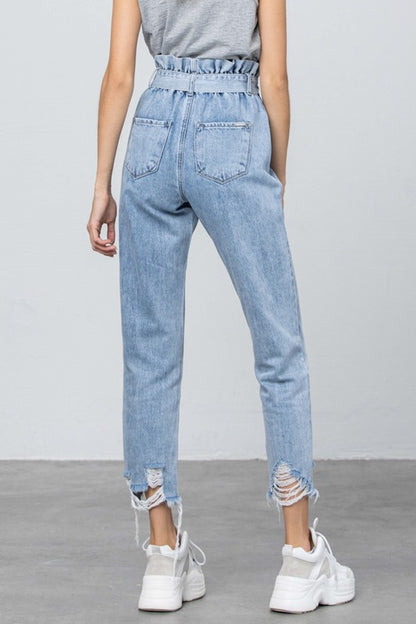 Super High Waisted Paper Bag Slouch Jeans