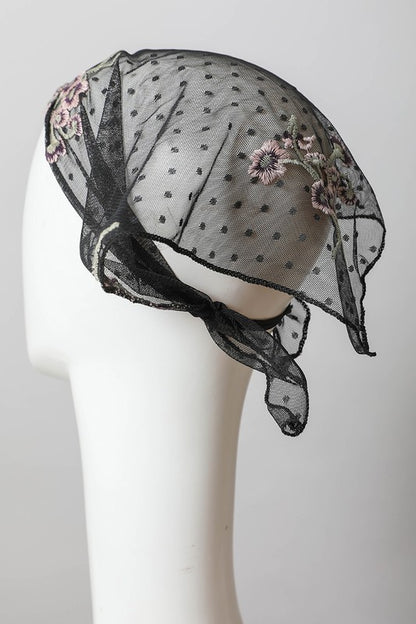 Tulle Lace Embroidered Poppy Headscarf