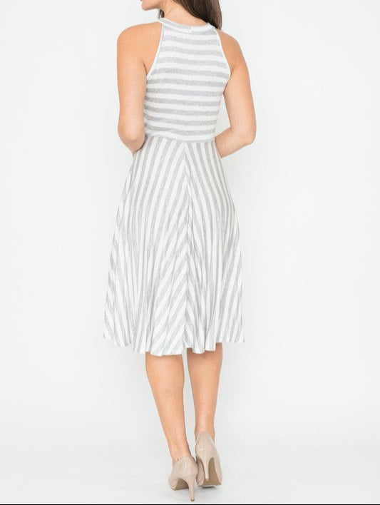 Beautifully Sized Stripe Halter Neck Midi Swing Dress