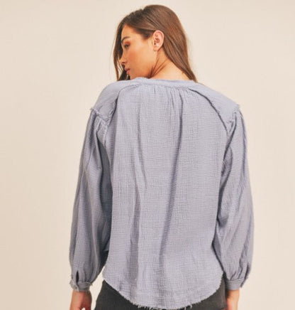 Distressed Button Down Top