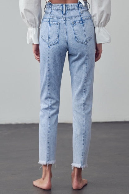 High Waist Frayed Tapered Jeans