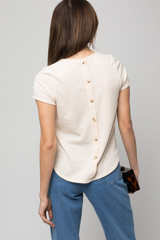 Short Sleeve Back Button Down Rib Top