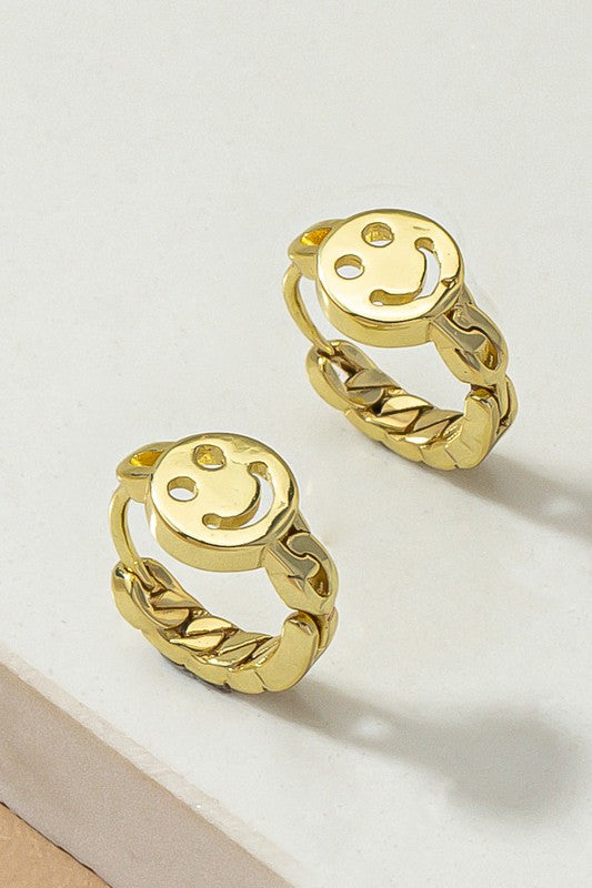 Smiley Face Huggie Hoop Earrings