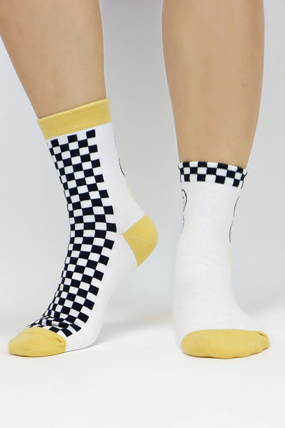 Crew Checker Board Smile Mismatched AB Socks