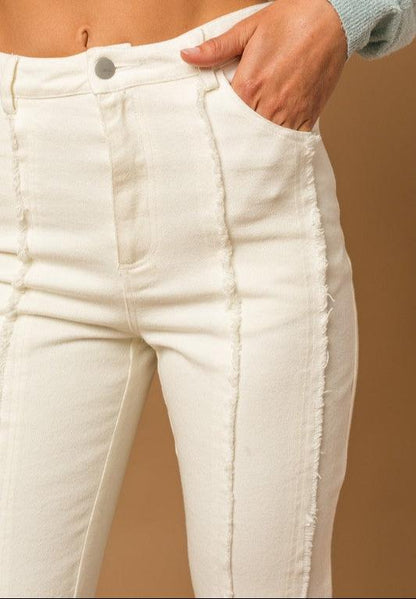 Vertical Frayed Hem Flare Pants