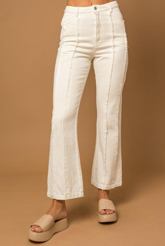 Vertical Frayed Hem Flare Pants