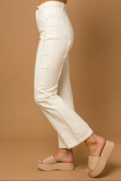 Vertical Frayed Hem Flare Pants