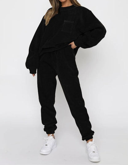 Corduroy Sweatshirt Set - Black