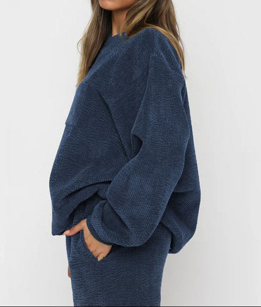 Corduroy Sweatshirt Set - Navy