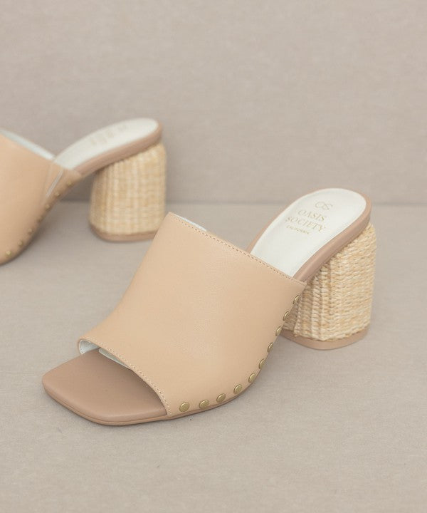 Serena - Studded Raffia Slide Heel