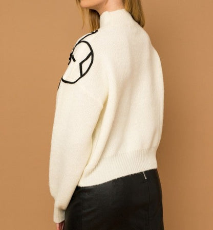 Flower Embroidery Mock Neck Sweater