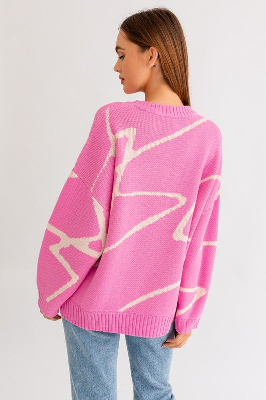 Abstract Pattern Oversized Sweater Top