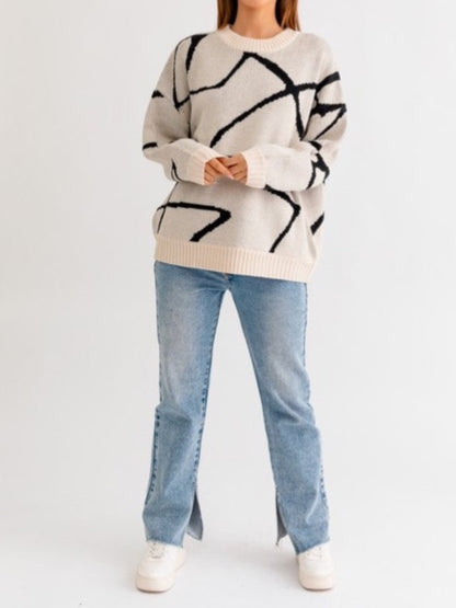 Abstract Pattern Oversized Sweater Top