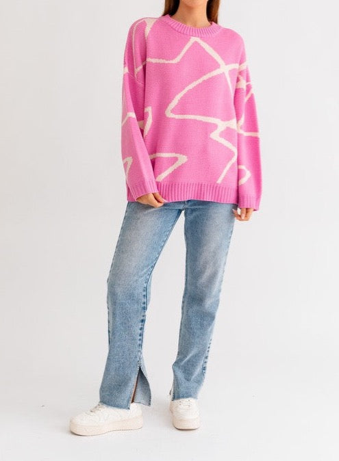 Abstract Pattern Oversized Sweater Top