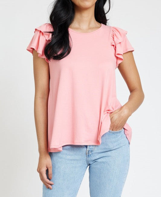 Beautifully Sized Spring Double Ruffle Sleeve Top