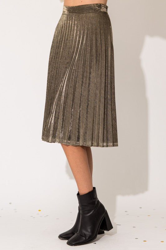 Lurex Fabric Pleated Midi Skirt