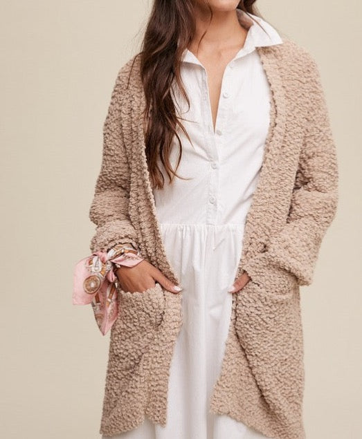 Popcorn Open Knit Cardigan Sweater