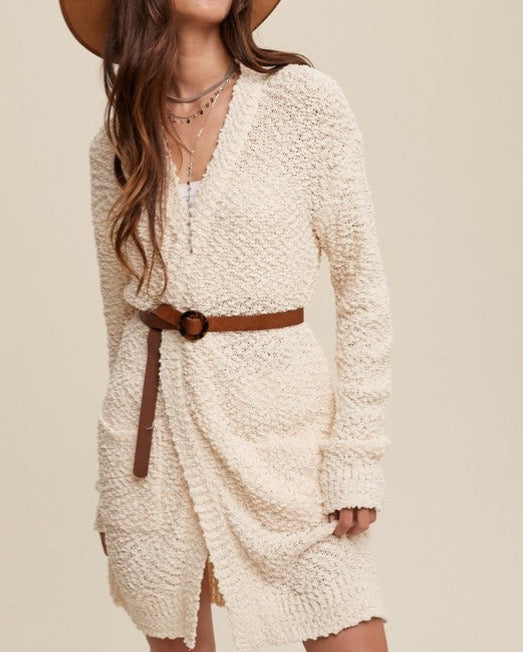 Popcorn Open Knit Cardigan Sweater