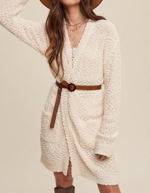 Popcorn Open Knit Cardigan Sweater