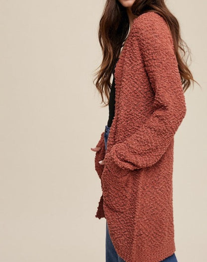 Popcorn Open Knit Cardigan Sweater