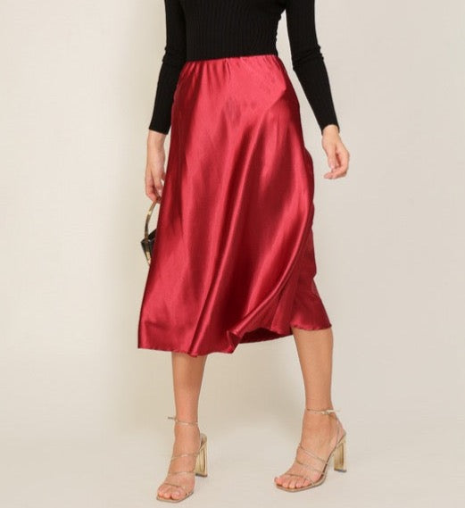 Satin Midi Flare Skirt