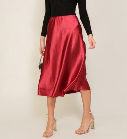 Satin Midi Flare Skirt