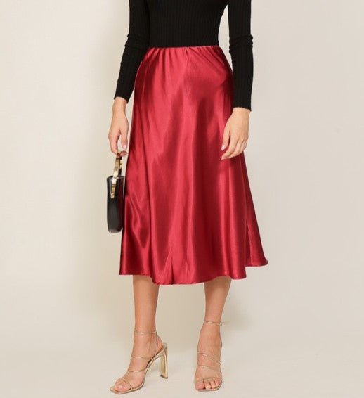 Satin Midi Flare Skirt