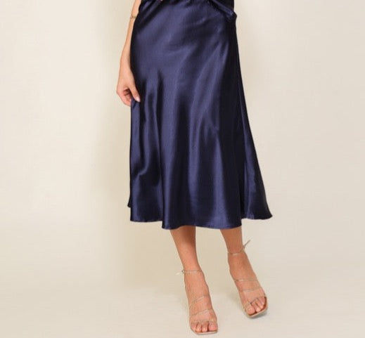 Satin Midi Flare Skirt