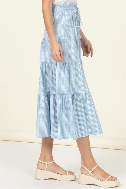 High-Waist Gingham Print Midi Skirt