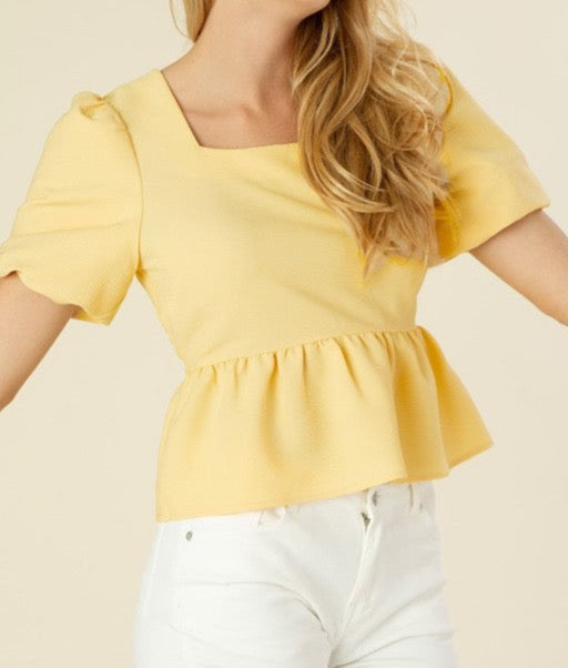 Bubble Sleeve Peplum Blouse