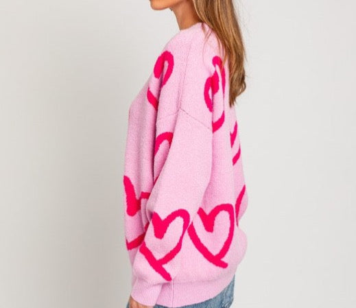 Round Neck Heart Printed Sweater