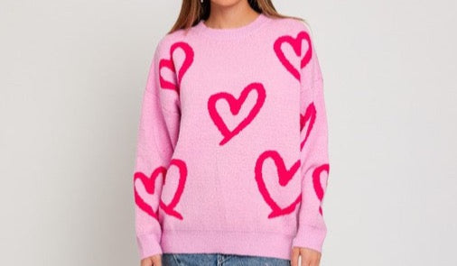 Round Neck Heart Printed Sweater