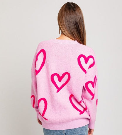 Round Neck Heart Printed Sweater