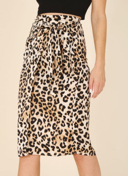 Satin Leopard Tie Skirt