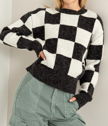 Checkered Long Sleeve Sweater