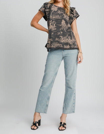 French Landscape Terry Print Top