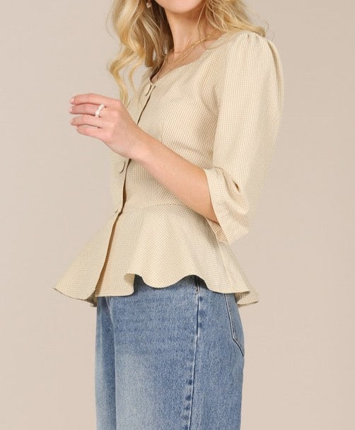 3/4 Sleeve Peplum Blouse