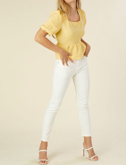 Bubble Sleeve Peplum Blouse