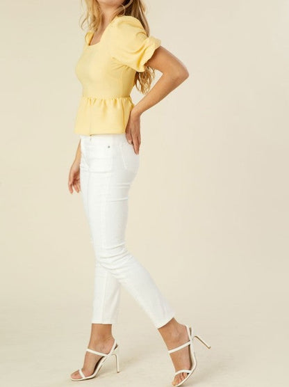 Bubble Sleeve Peplum Blouse