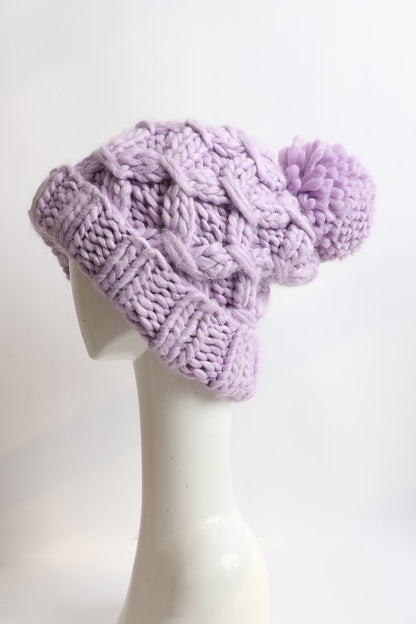 Oversized Chunky Knit Beanie - Lavender