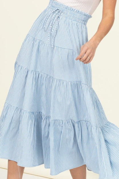 High-Waist Gingham Print Midi Skirt