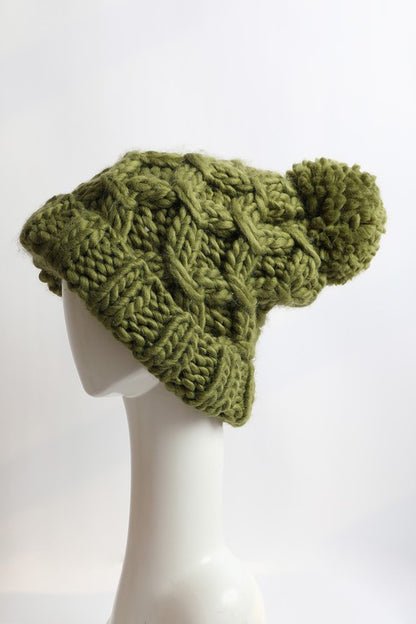 Oversized Chunky Knit Beanie - Olive