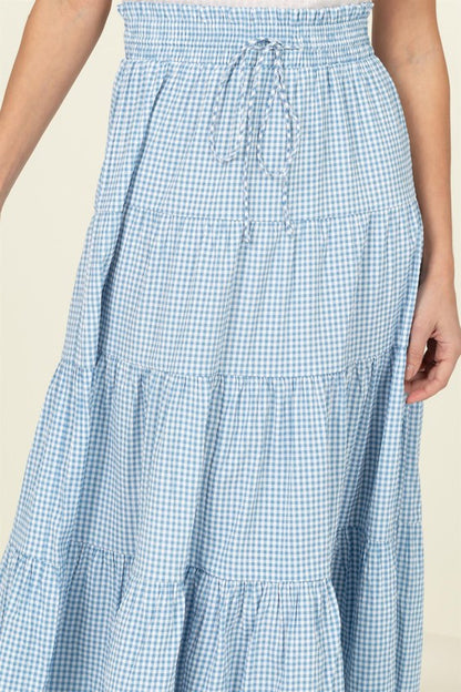 High-Waist Gingham Print Midi Skirt