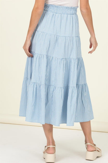 High-Waist Gingham Print Midi Skirt