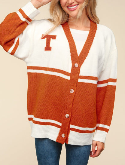 V Neck Button Down Letter Patch Cardigan