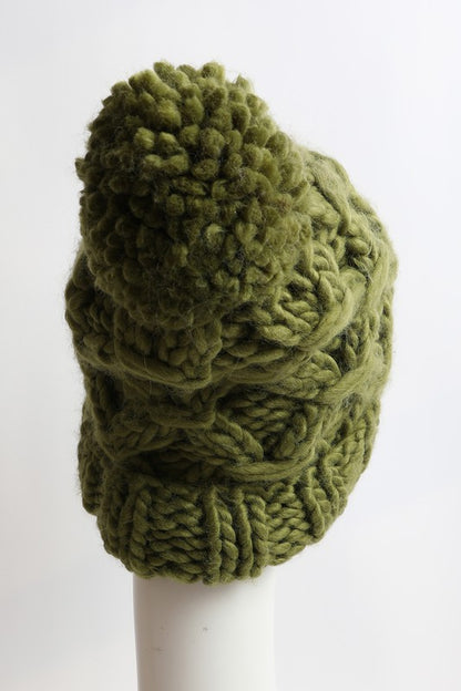 Oversized Chunky Knit Beanie - Olive